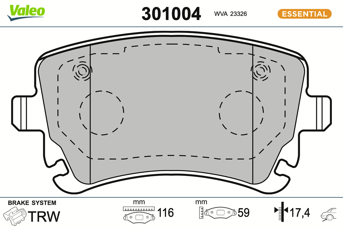 Jeu de 4 plaquettes de frein VALEO ref. 301004
